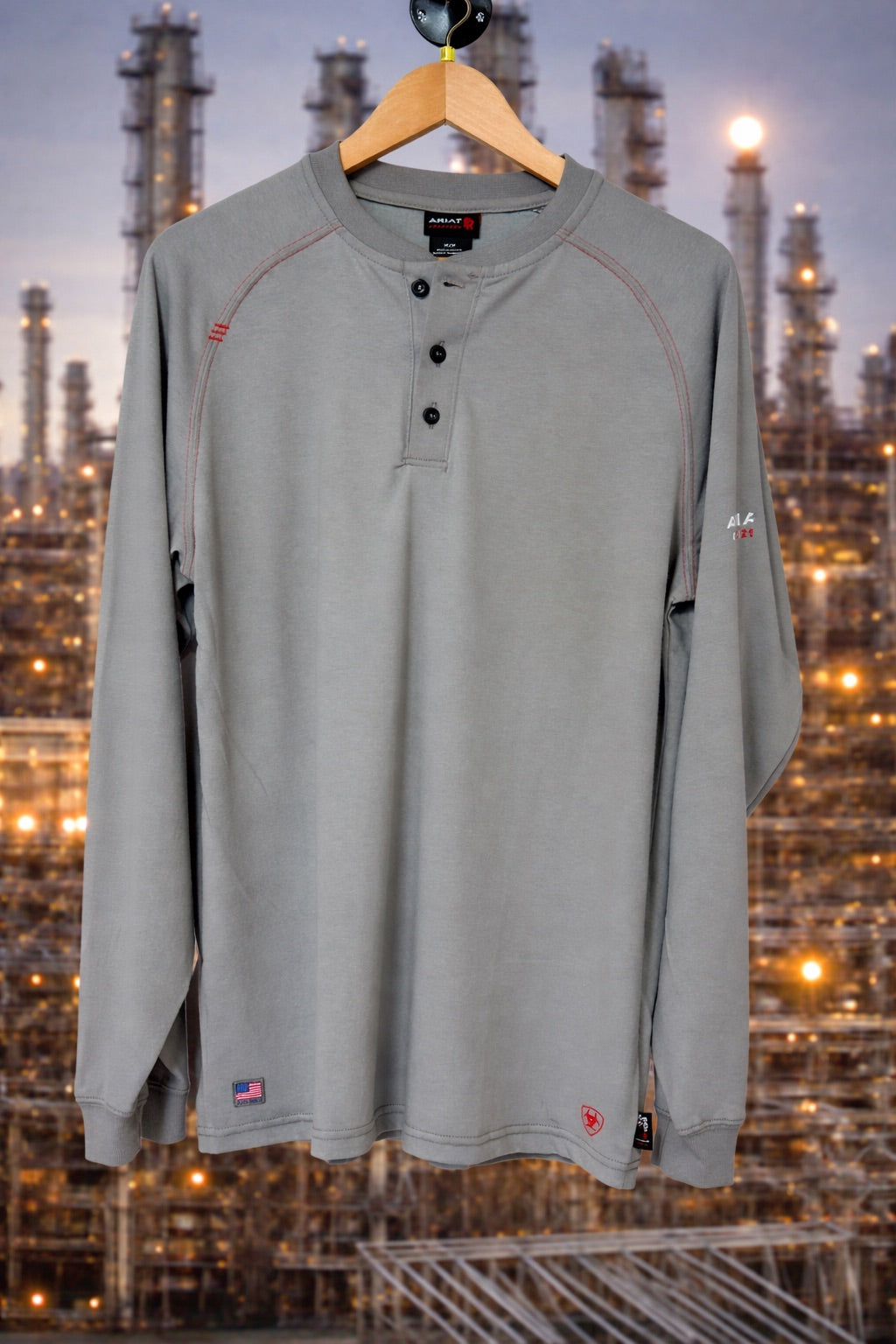 Ariat Fr Long Sleeve Work Crew 3 Button - Gray