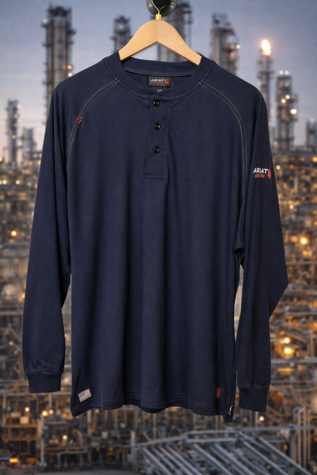Ariat Fr Long Sleeve Work Crew 3 Button - Navy Blue
