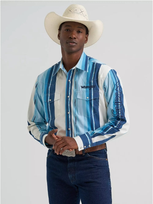 Wrangler® Long Sleeve Logo Shirt - Blue Multi