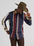 Wrangler Vintage Inspired Brushpopper Long Sleeve Shirt - Classic Fit - Navy Multi