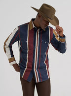 Wrangler Vintage Inspired Brushpopper Long Sleeve Shirt - Classic Fit - Navy Multi