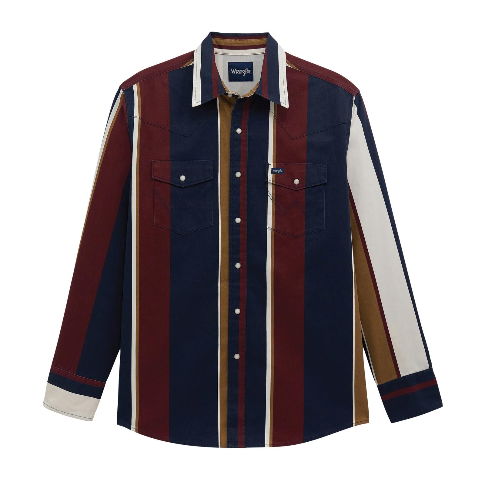 Wrangler Vintage Inspired Brushpopper Long Sleeve Shirt - Classic Fit - Navy Multi